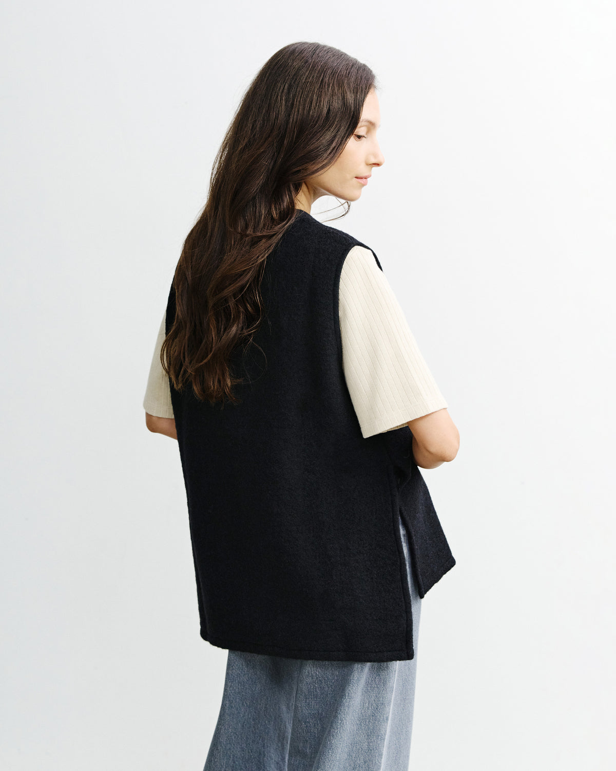 Oversized Organic Wool Vest Black