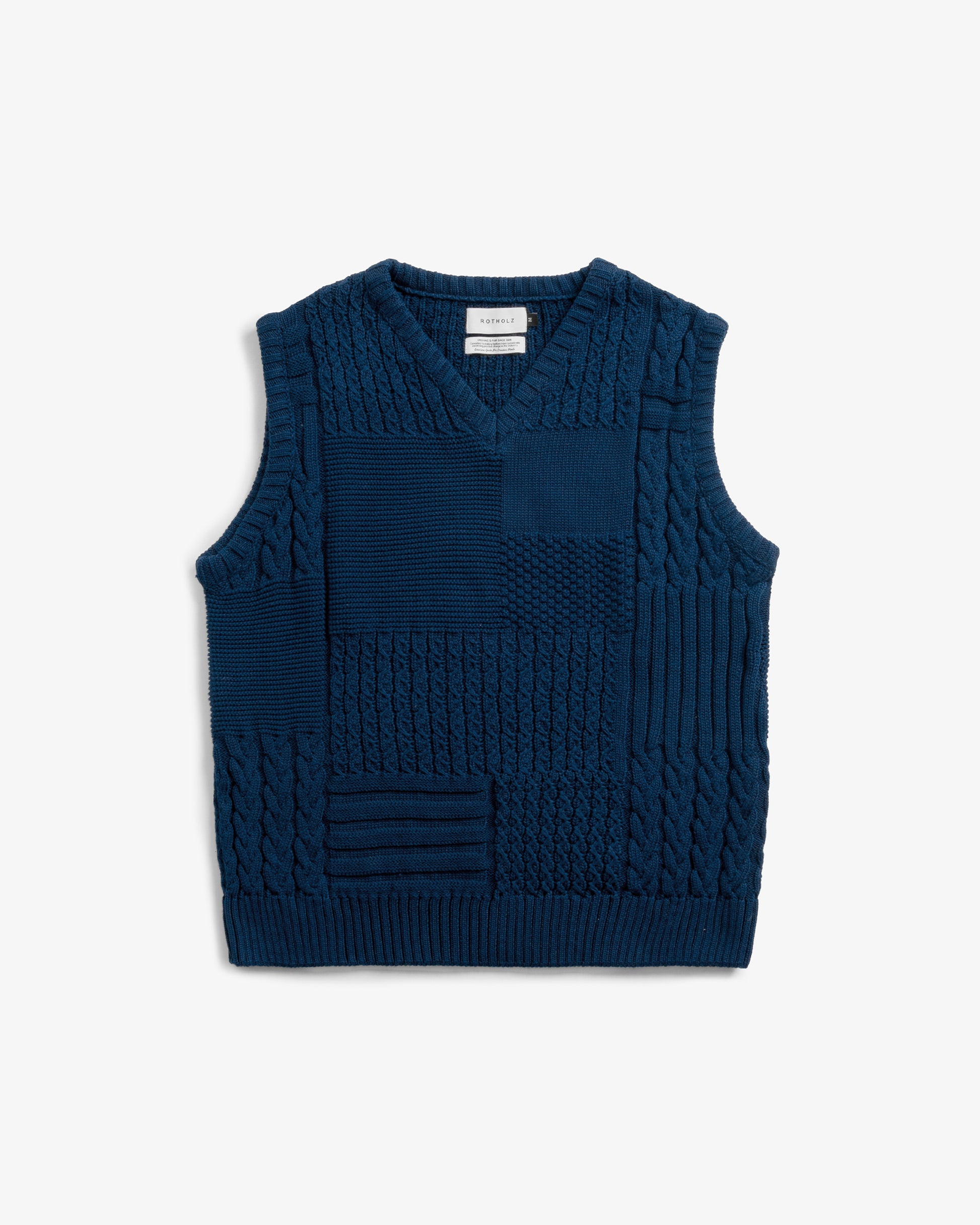 Patchwork Unisex Knit Vest Dark Navy