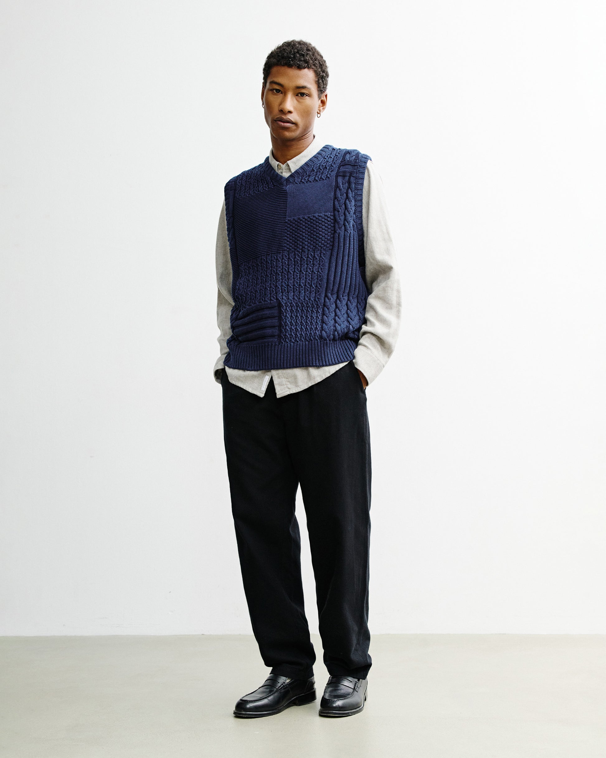 Patchwork Unisex Knit Vest Dark Navy
