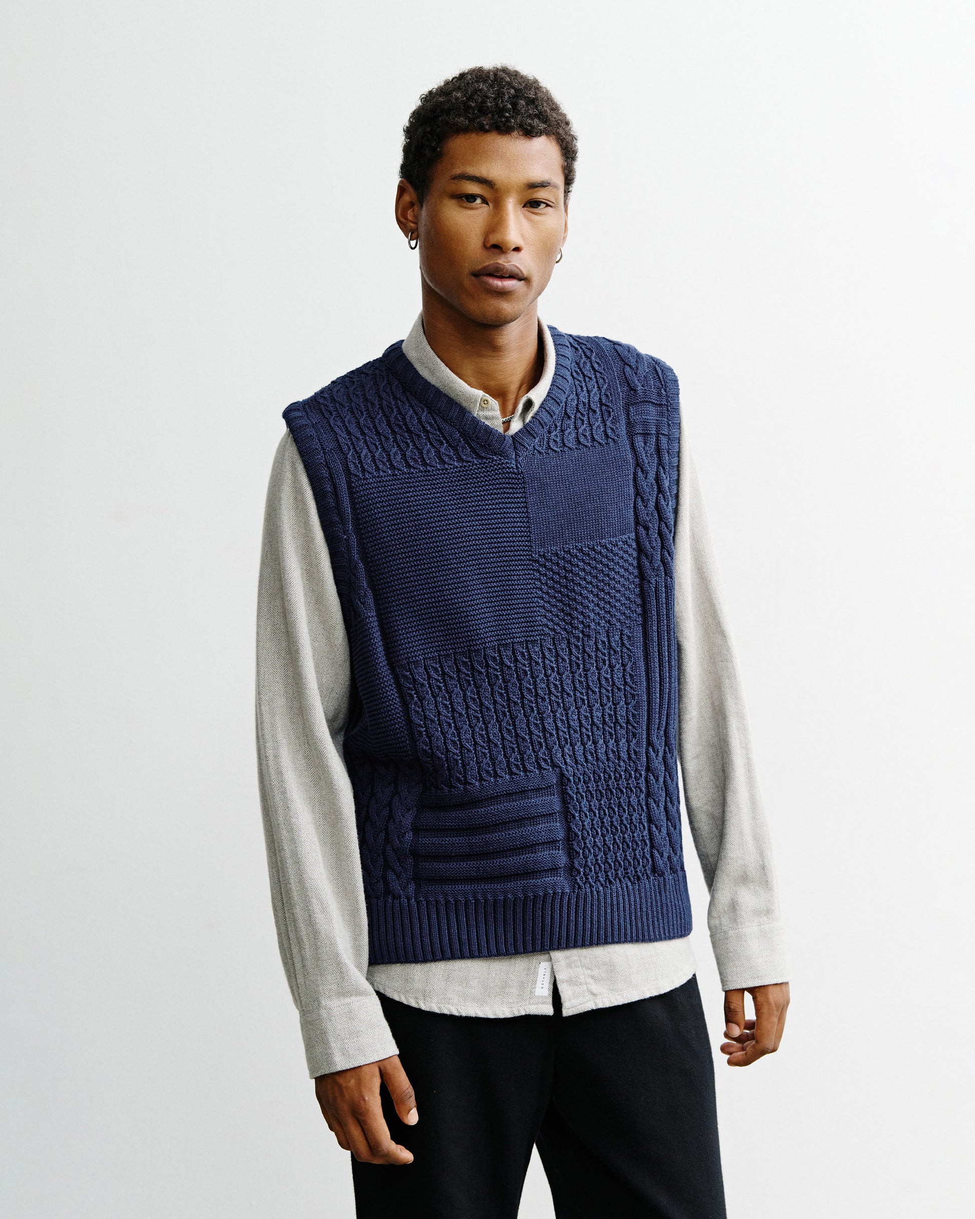 Patchwork Unisex Knit Vest Dark Navy