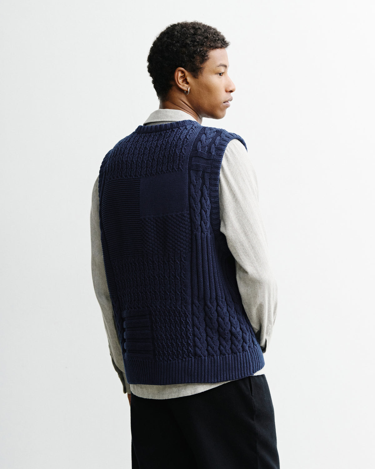 Patchwork Unisex Knit Vest Dark Navy