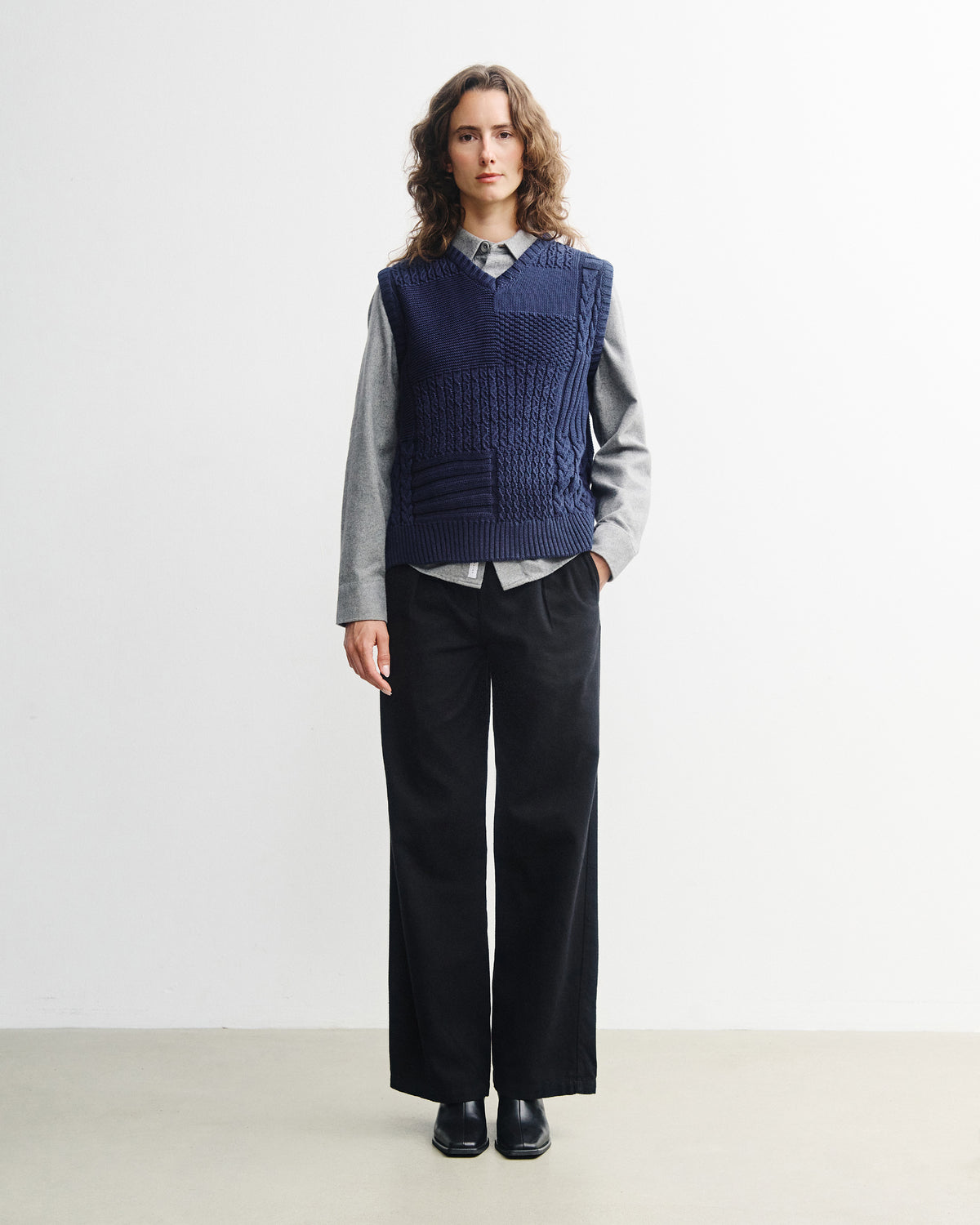 Patchwork Unisex Knit Vest Dark Navy