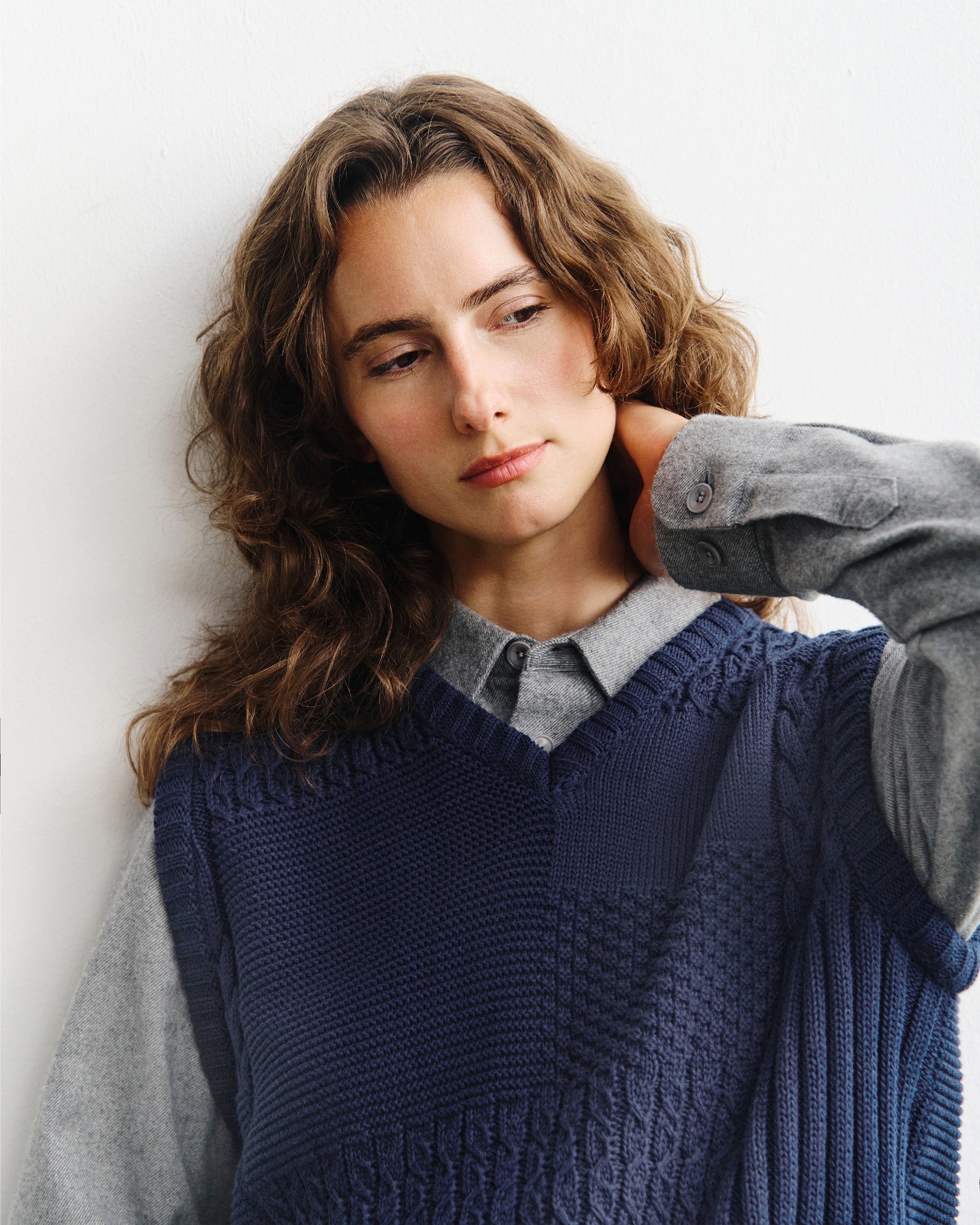 Patchwork Unisex Knit Vest Dark Navy