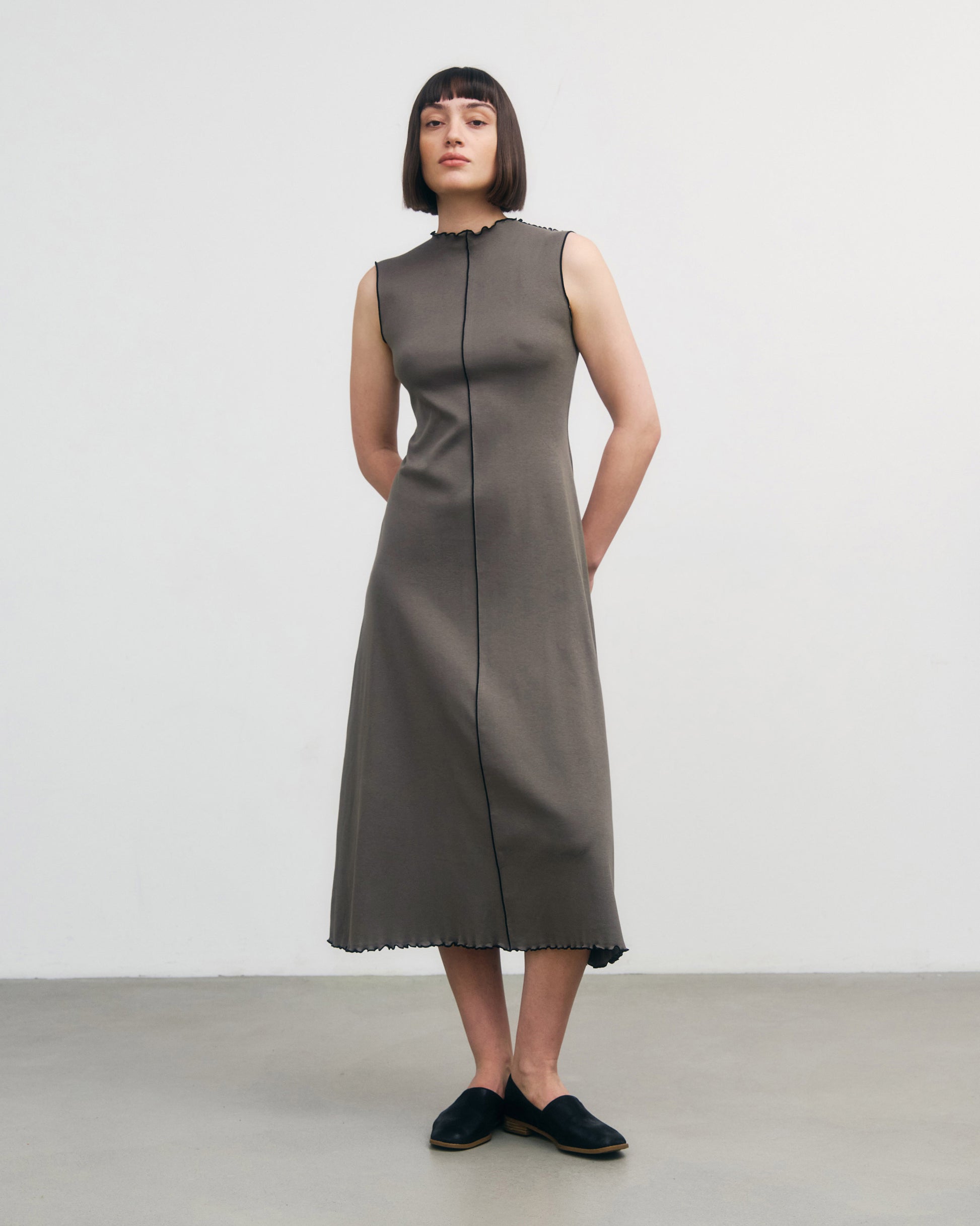 Pin-Tucked Dress Organic Cotton Fawn Grey