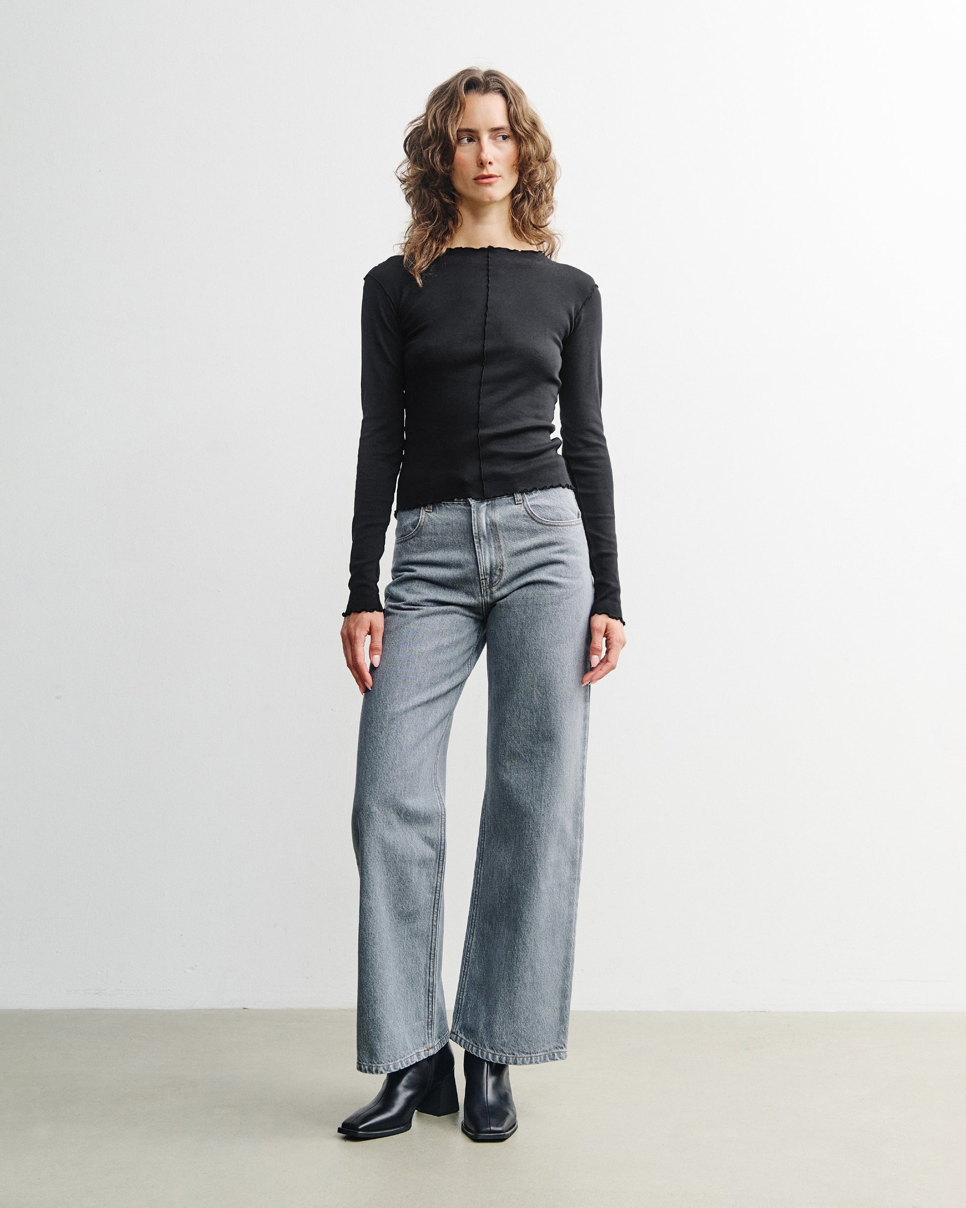 Pin-Tucked Longsleeve Organic Cotton True Black Rotholz