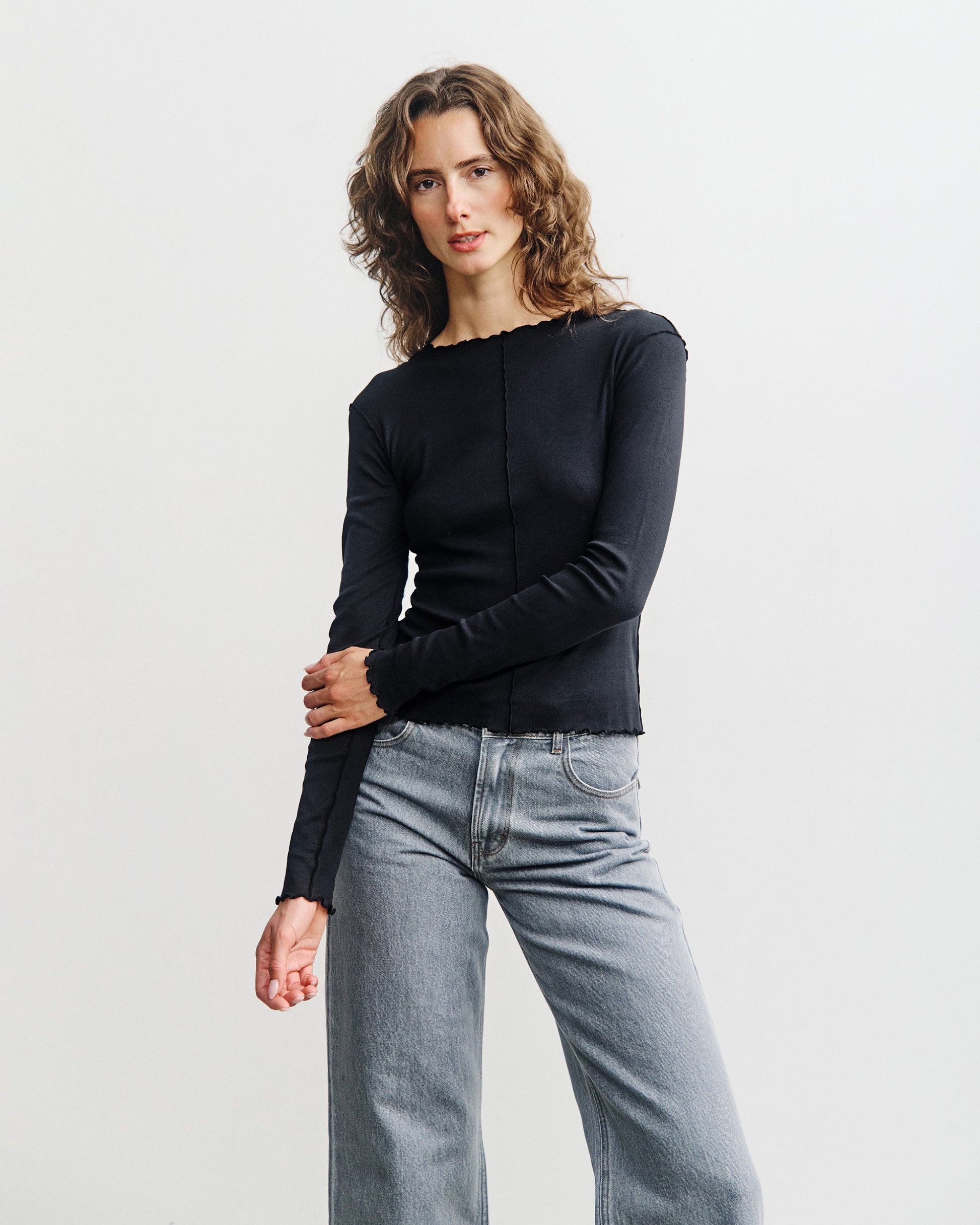 Pin-Tucked Longsleeve Organic Cotton True Black Rotholz