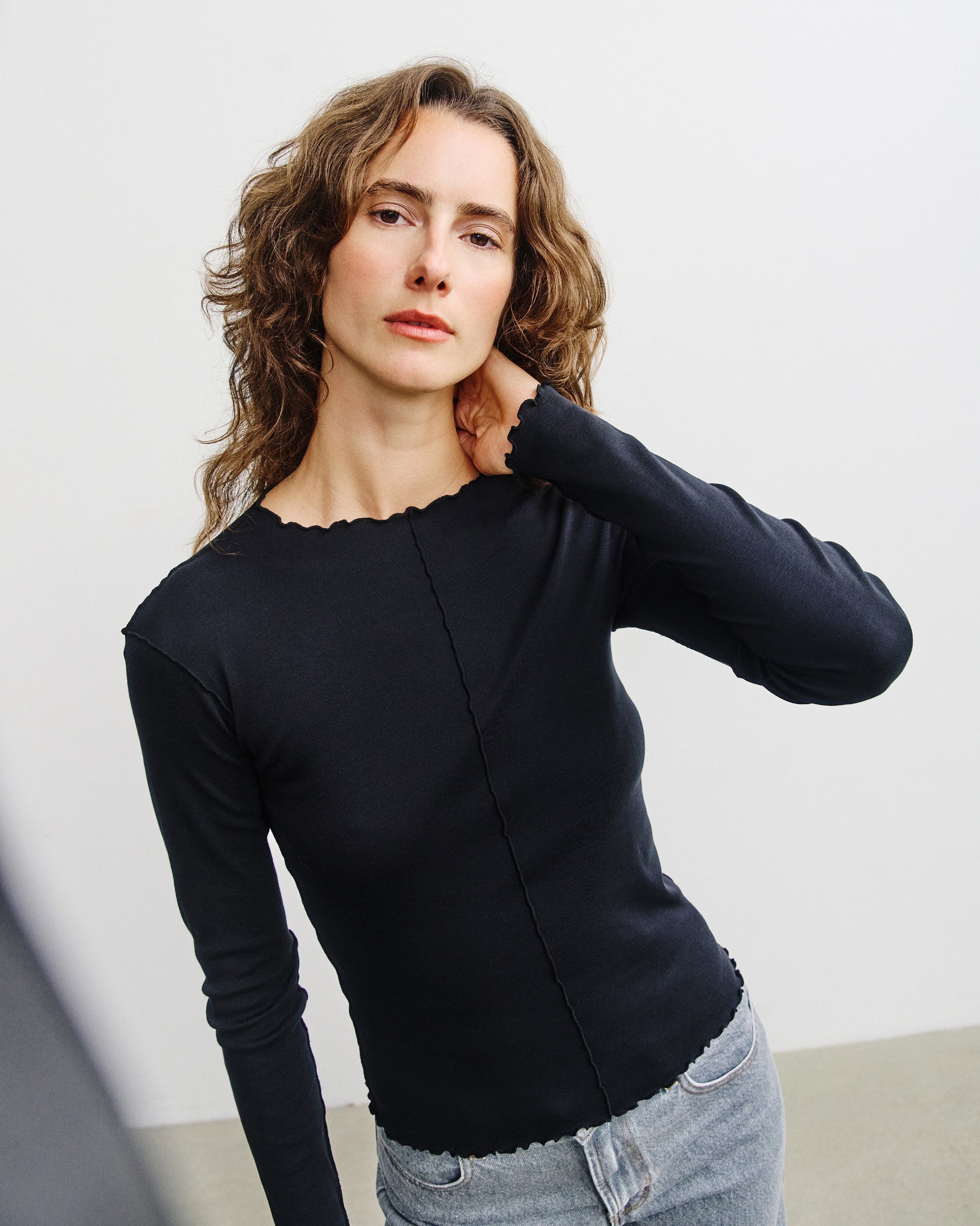 Pin-Tucked Longsleeve Organic Cotton True Black Rotholz