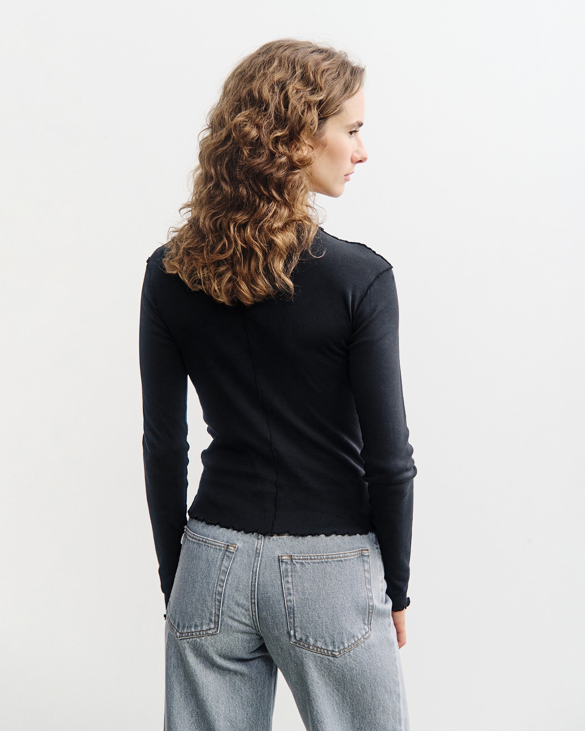 Pin-Tucked Longsleeve Organic Cotton True Black Rotholz