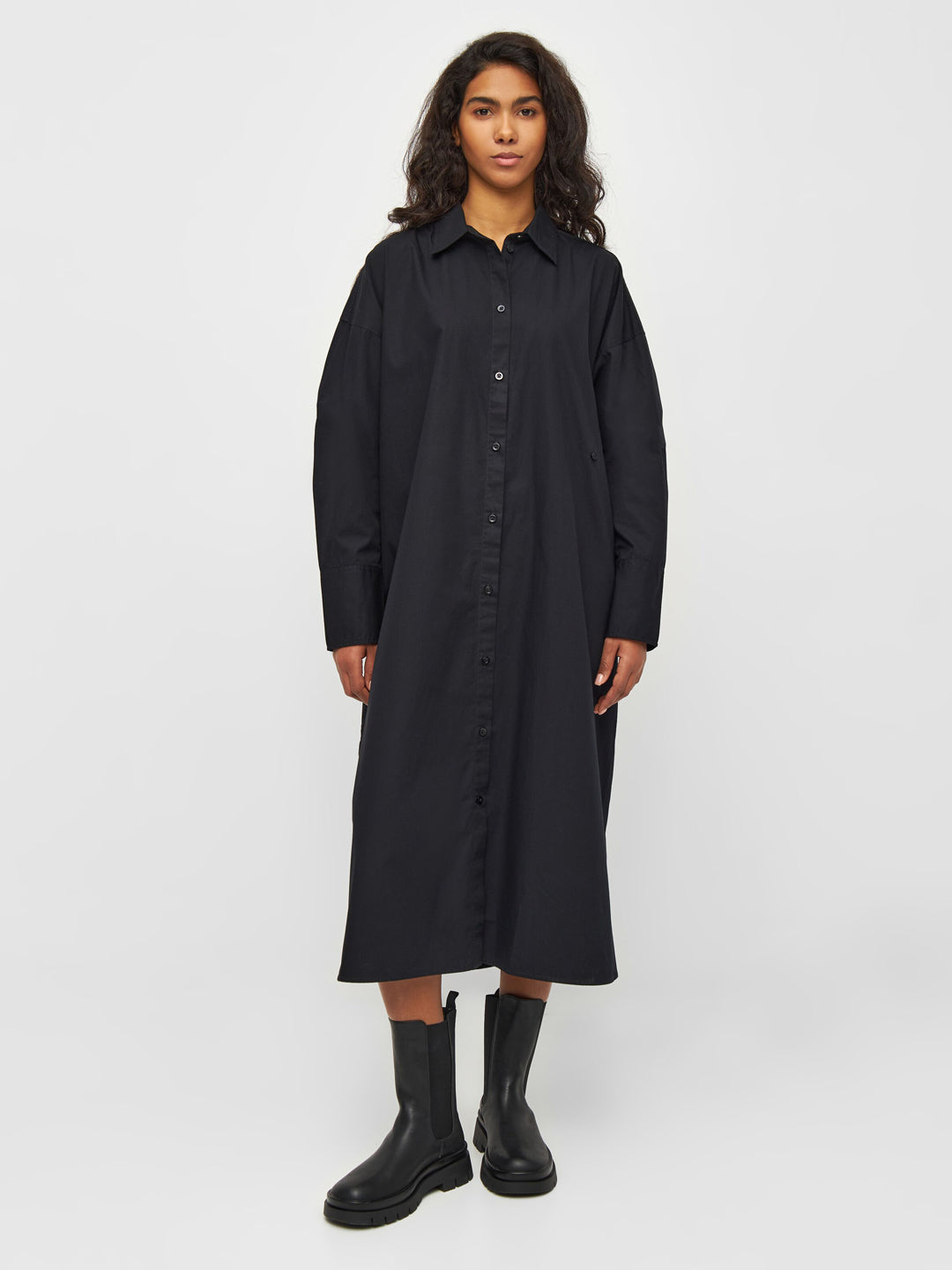 Poplin Wrap Shirt Dress Black - KNOWLEDGE COTTON APPAREL