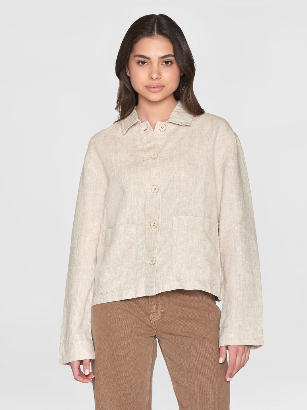 Workwear Jacket Linen Light Feather Gray - Women's - KNOWLEDGE COTTON
