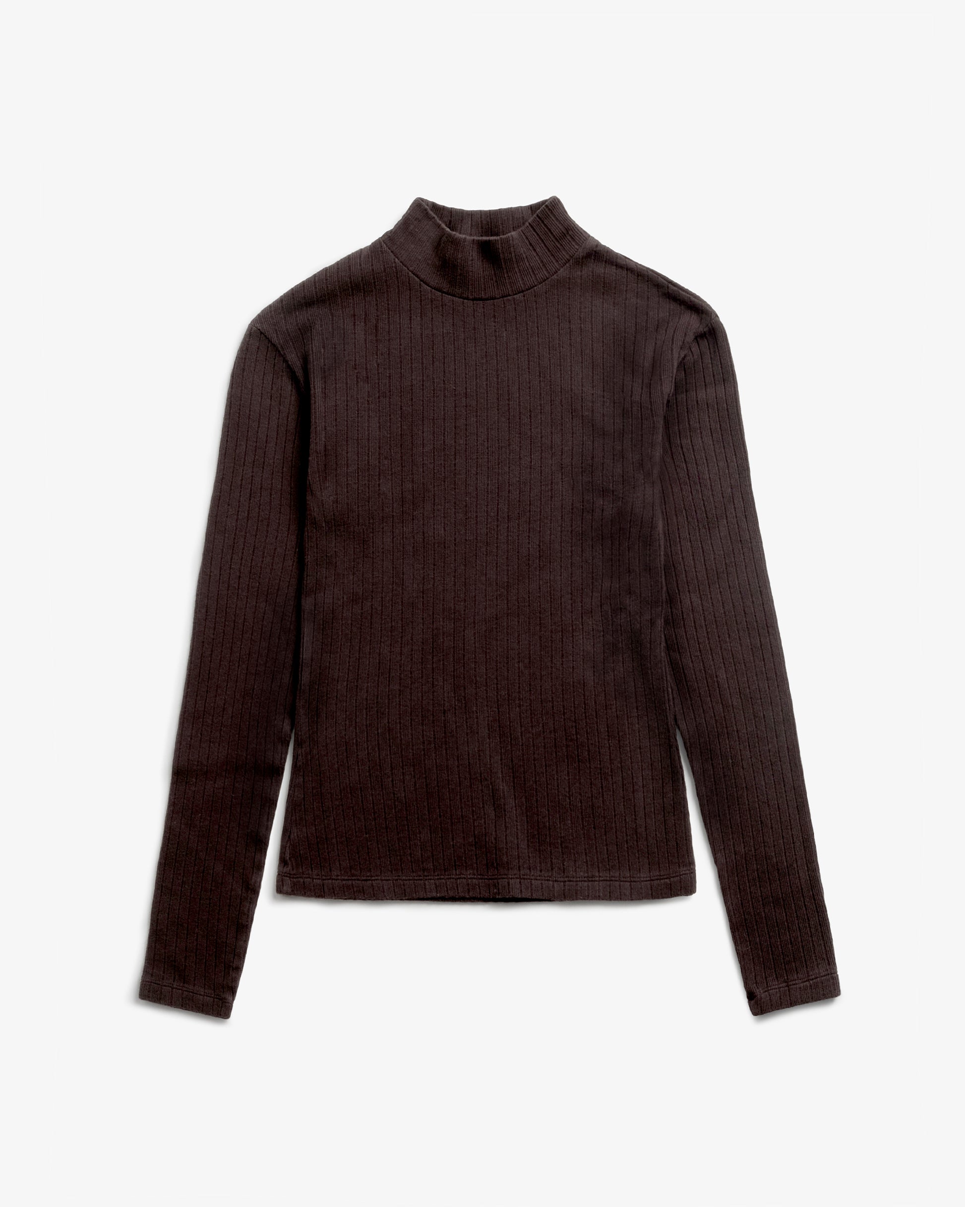 Heavy Ribbed Mock-Neck Longsleeve Dark Brown