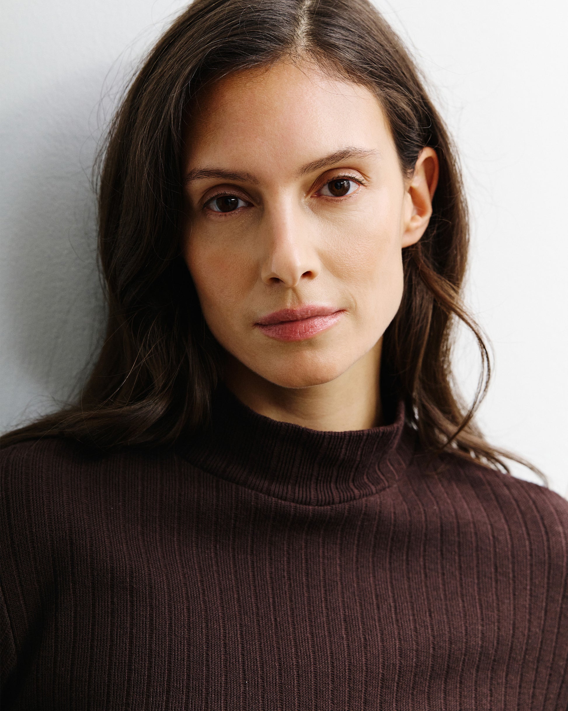 Heavy Ribbed Mock-Neck Longsleeve Dark Brown