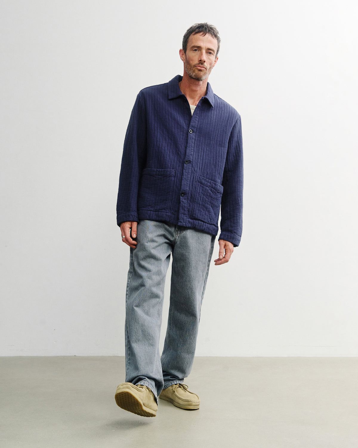 Ribbed Workwear Jacket Unisex Faded Navy