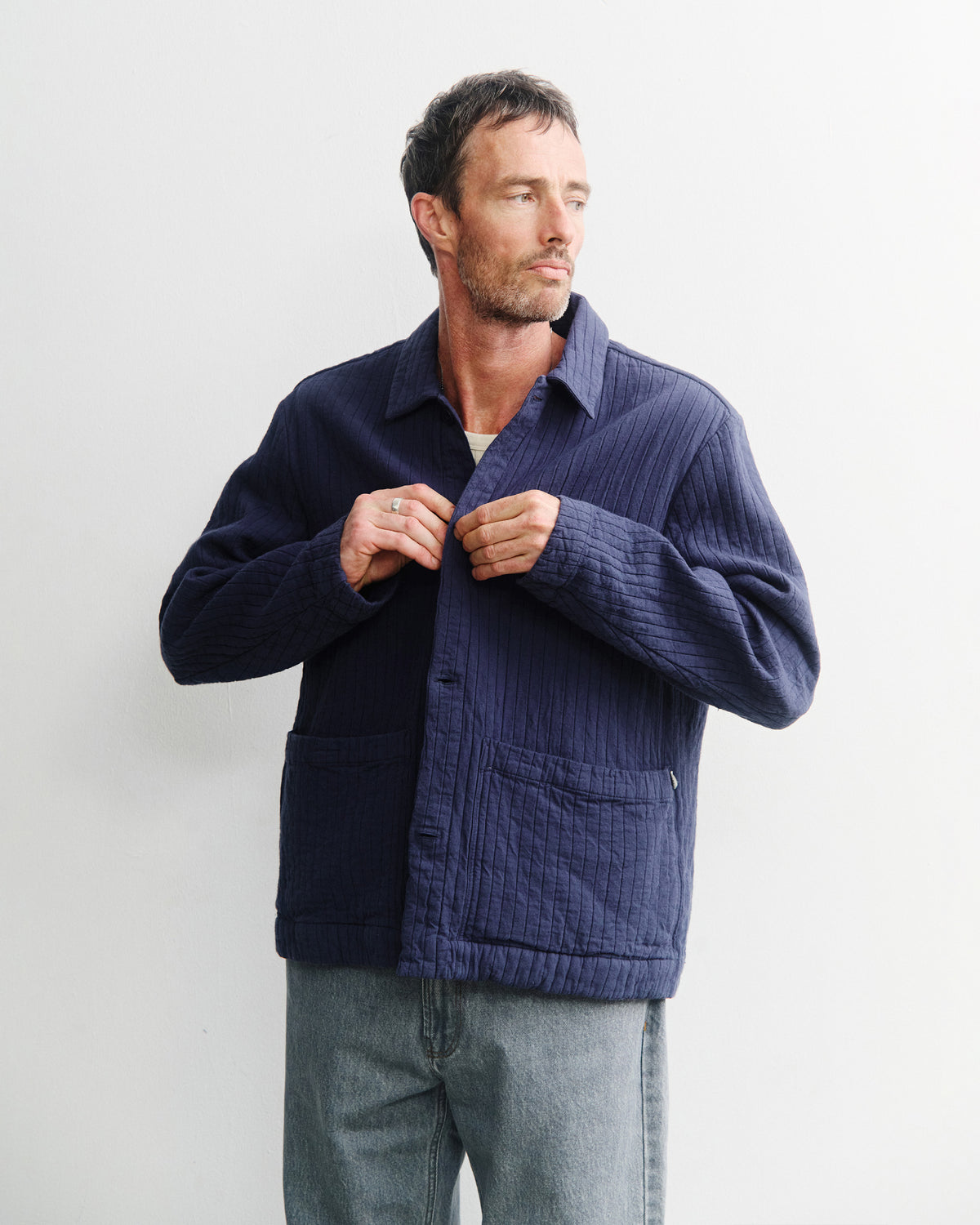 Ribbed Workwear Jacket Unisex Faded Navy
