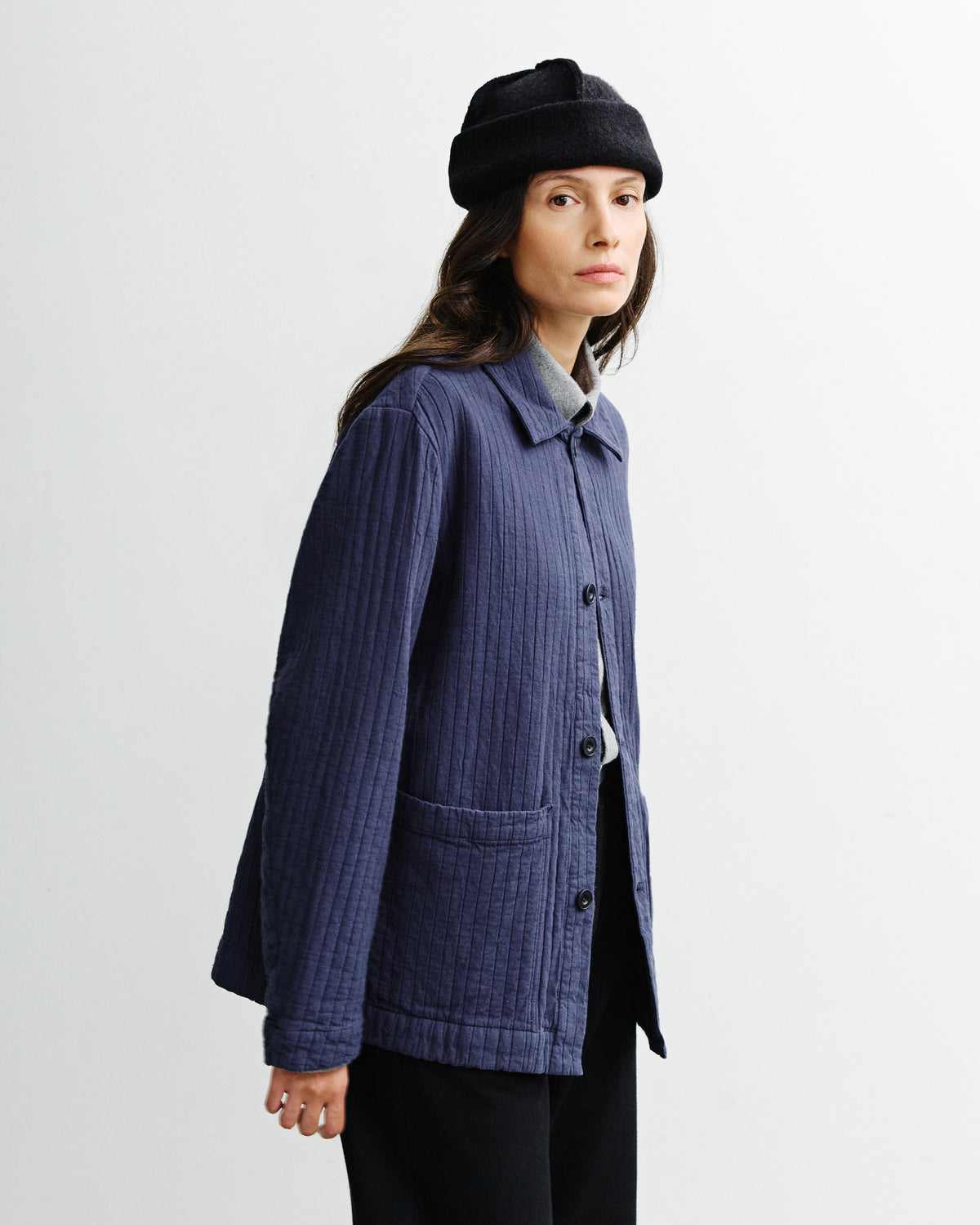 Ribbed Workwear Jacket Unisex Faded Navy