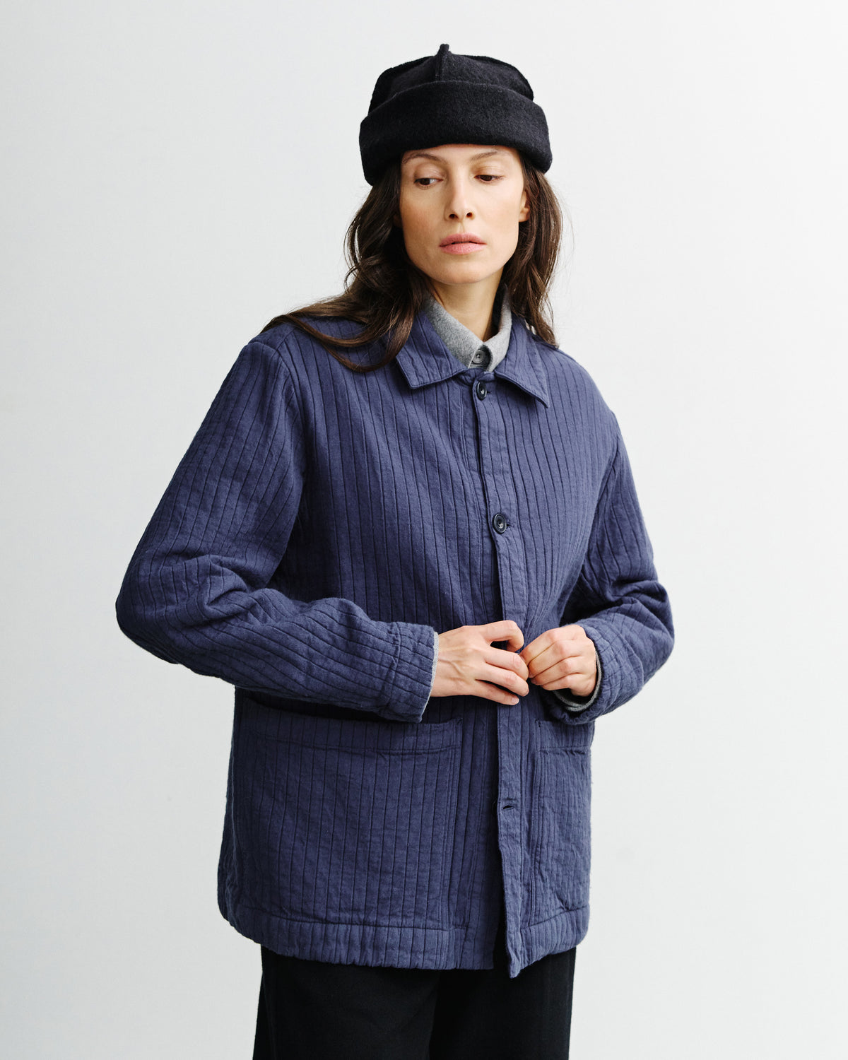 Ribbed Workwear Jacket Unisex Faded Navy