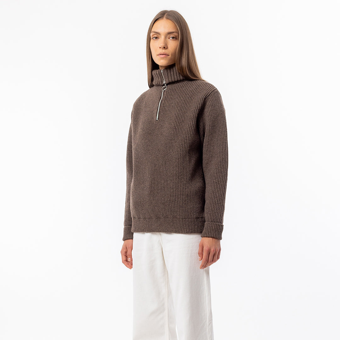 Knit Wool Half-Zip Troyer Rosewood - ROTHOLZ
