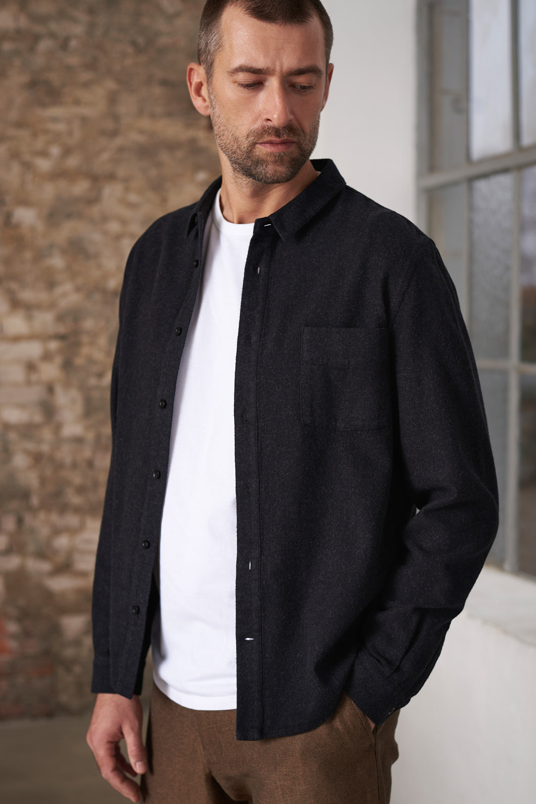 Simon Flannel Shirt Black Melange