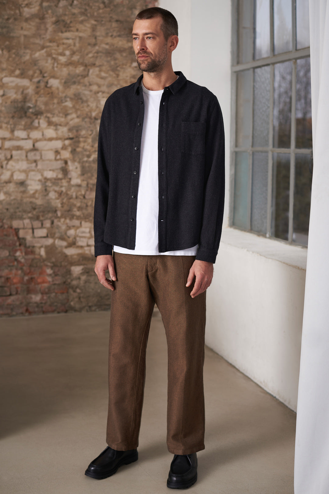 Simon Flannel Shirt Black Melange