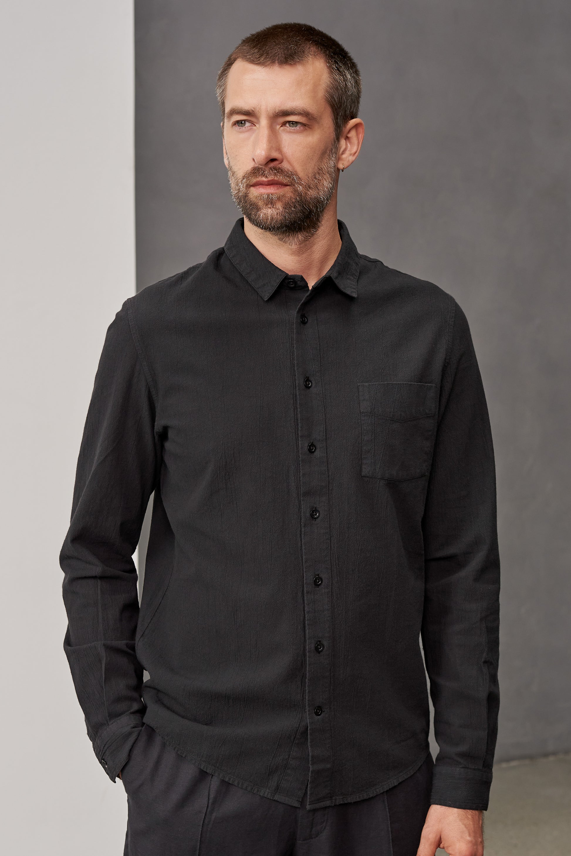 Simon Eco-Crinkle Shirt Black
