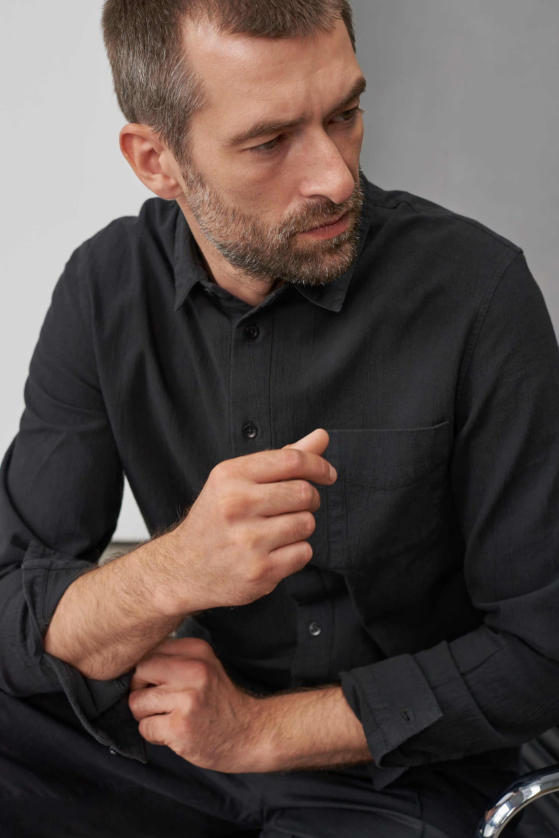 Simon Eco-Crinkle Shirt Black