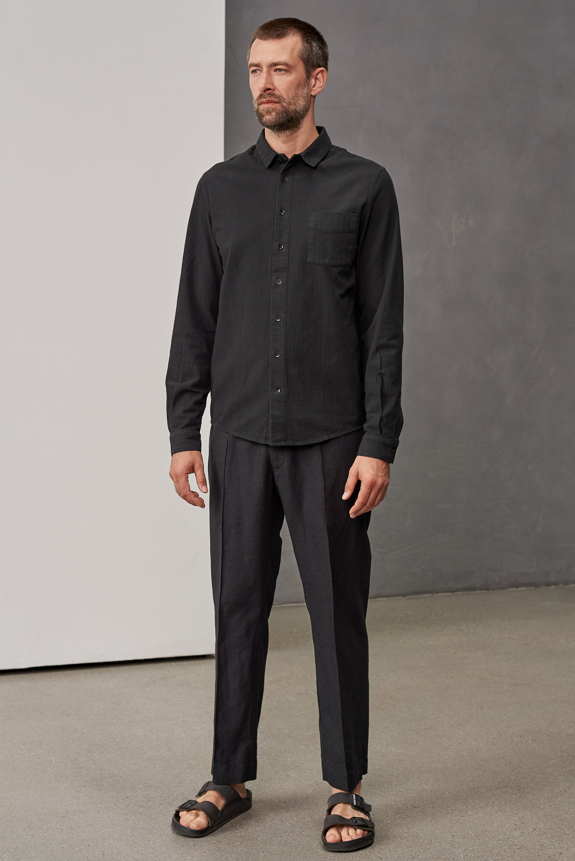 Simon Eco-Crinkle Shirt Black