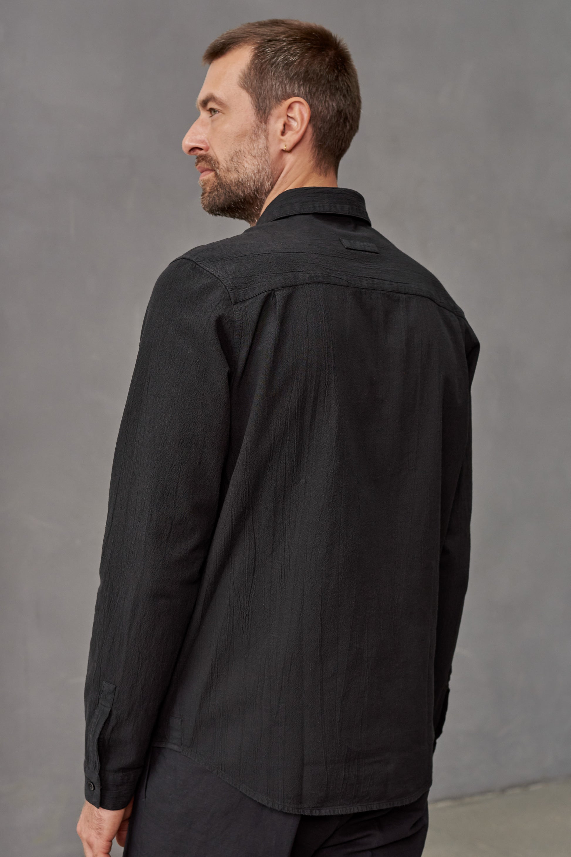 Simon Eco-Crinkle Shirt Black