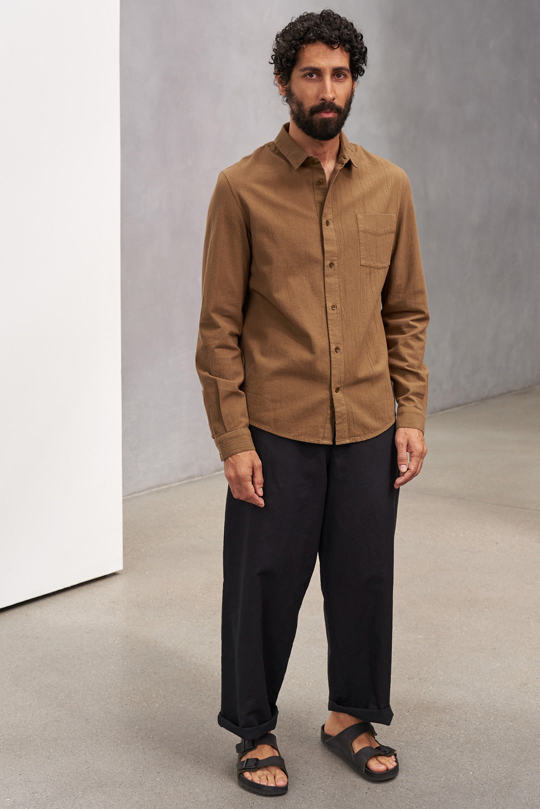 Simon Eco-Crinkle Shirt Caramel
