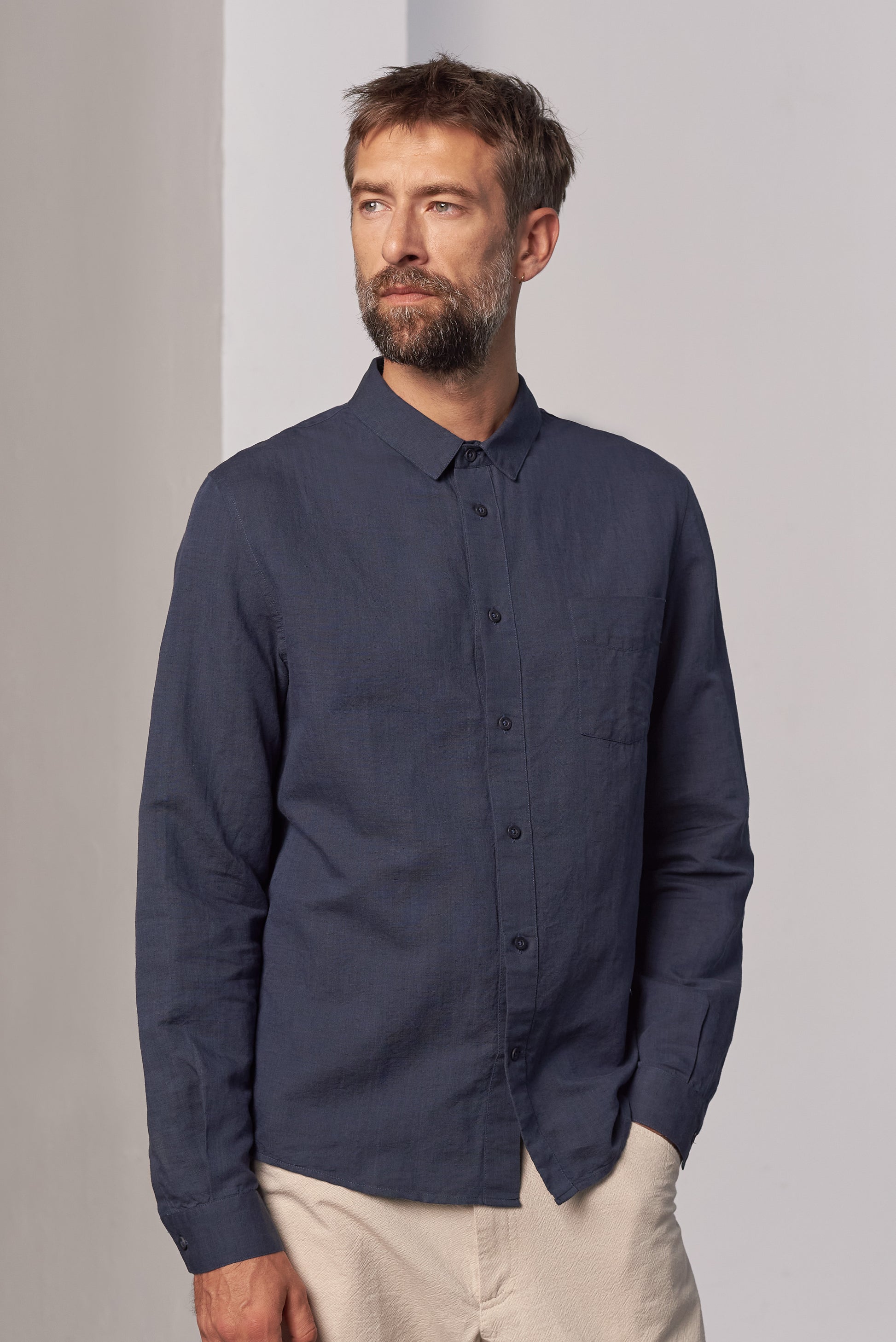 Simon Linen & Organic Cotton Shirt Cold Navy