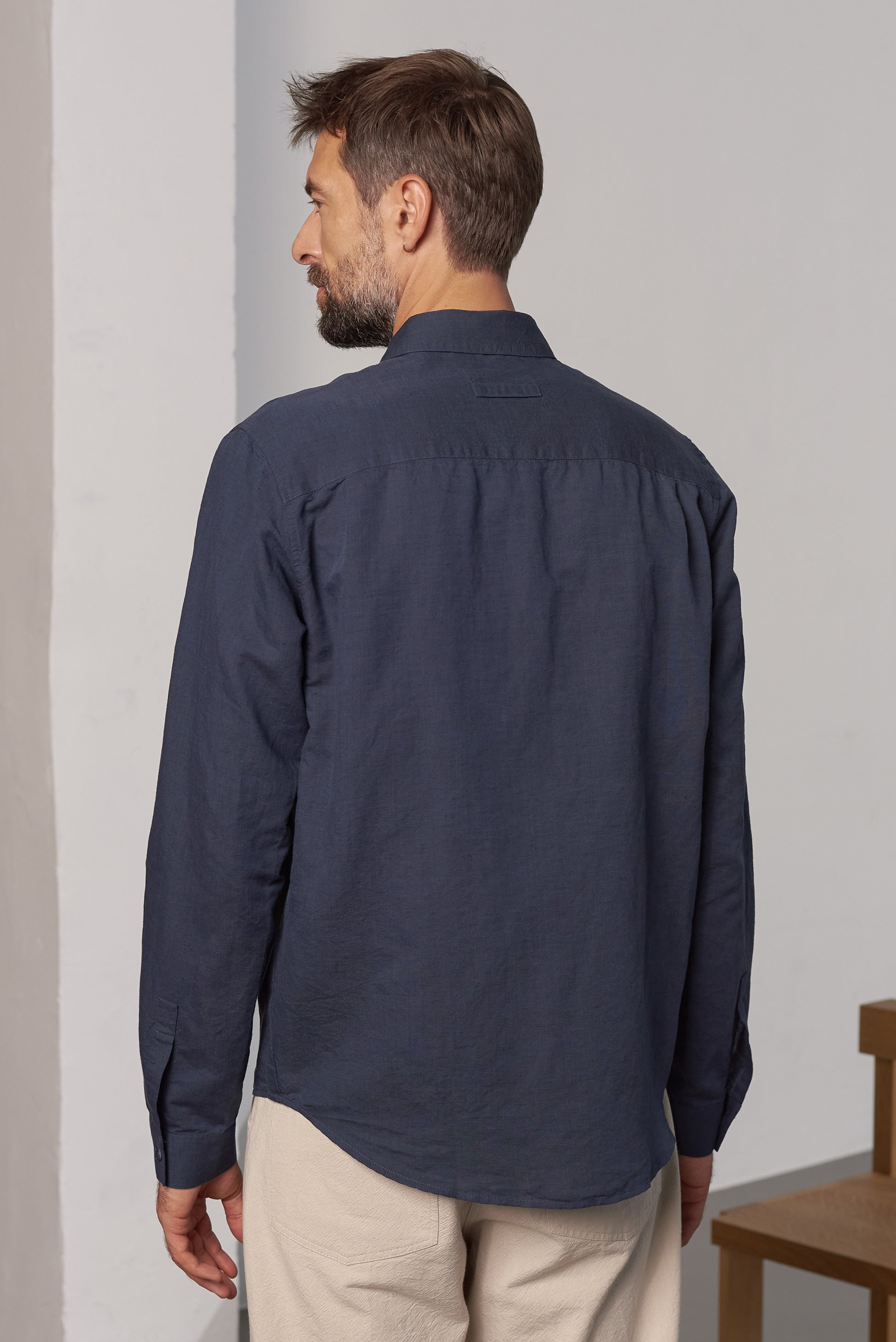 Simon Linen & Organic Cotton Shirt Cold Navy