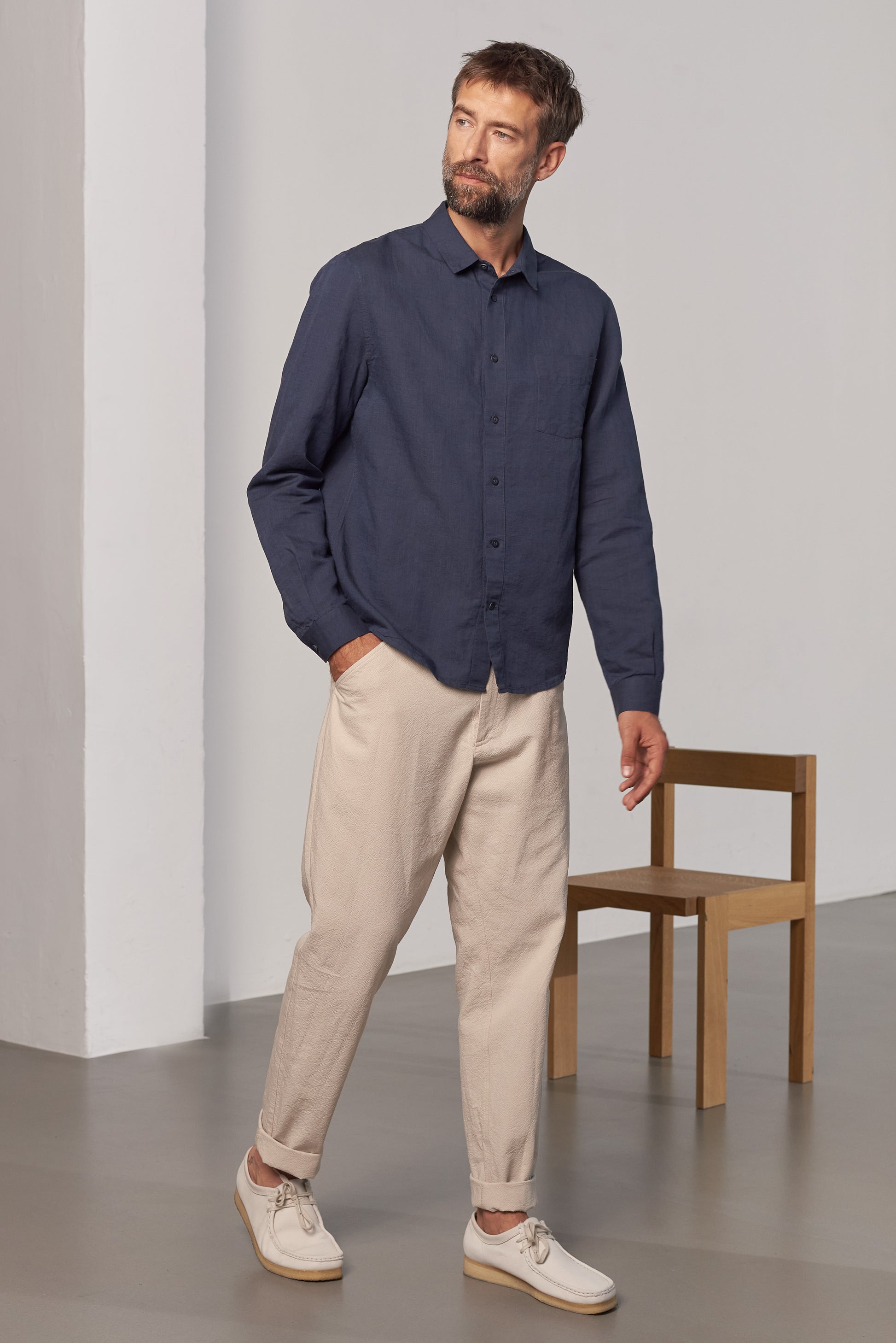 Simon Linen & Organic Cotton Shirt Cold Navy