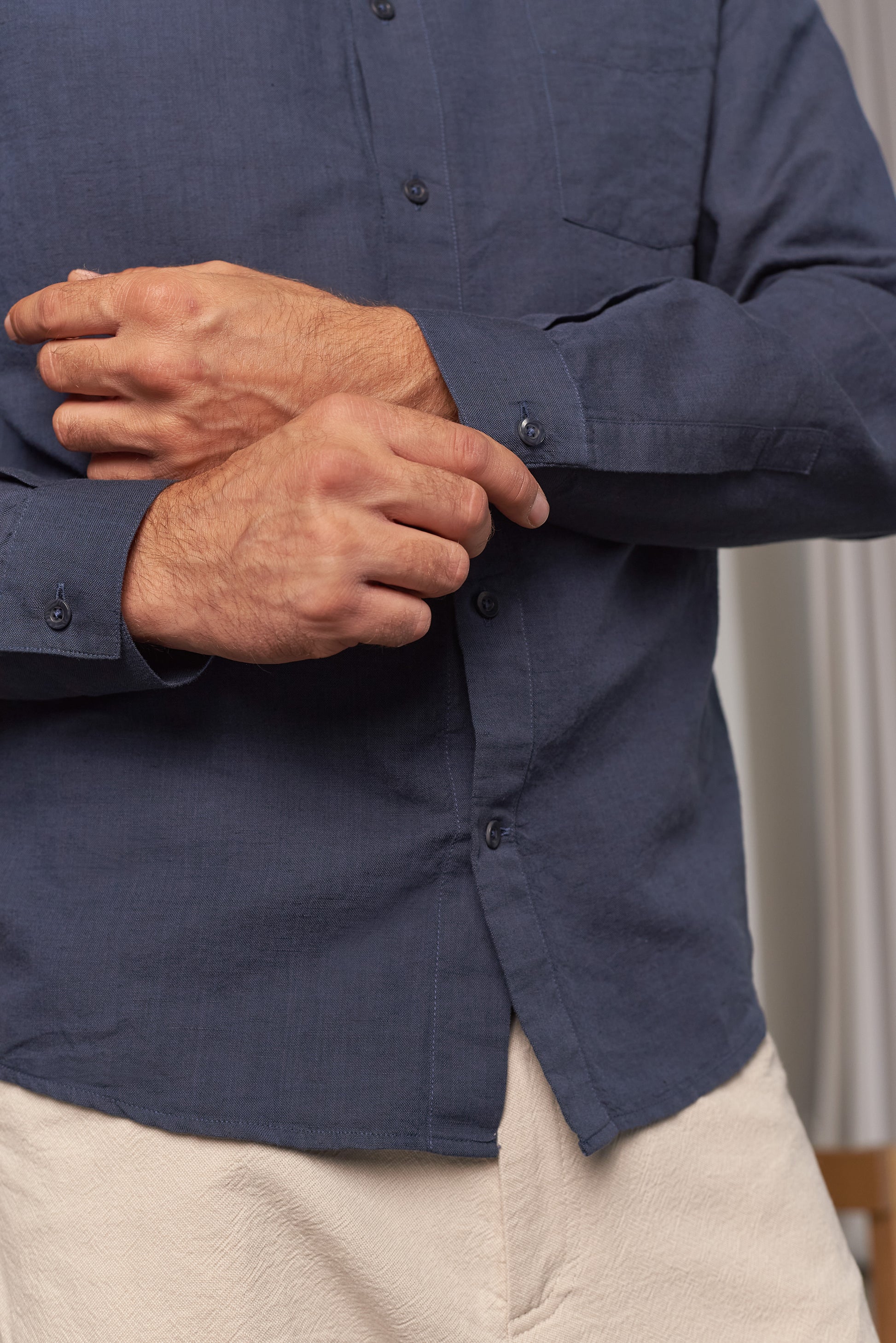 Simon Linen & Organic Cotton Shirt Cold Navy