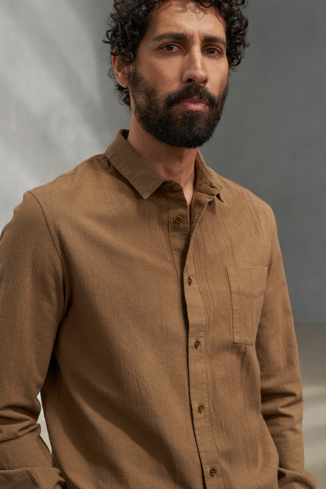 Simon Eco-Crinkle Shirt Caramel