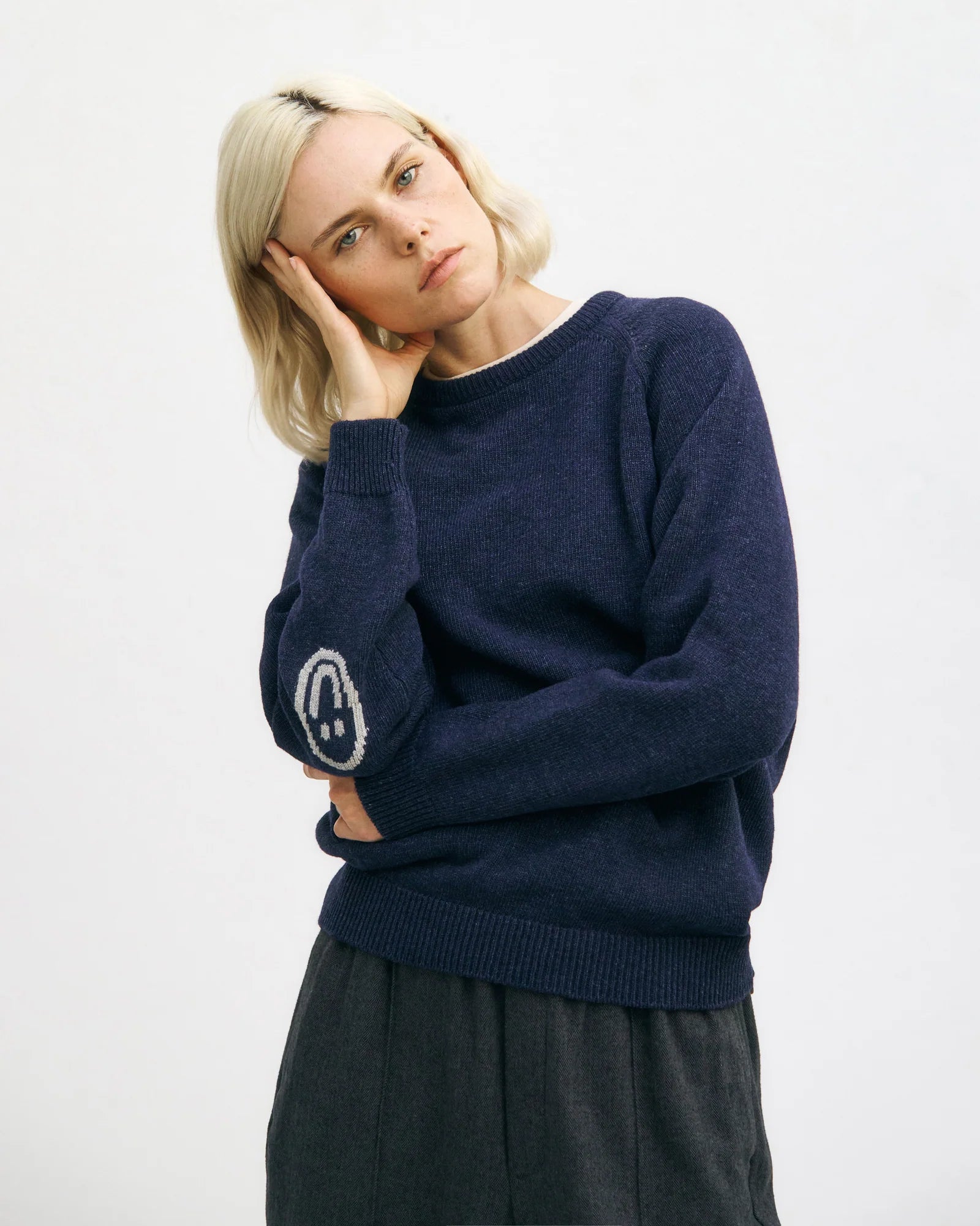 Smiling Wool Knit Unisex Blue Melange