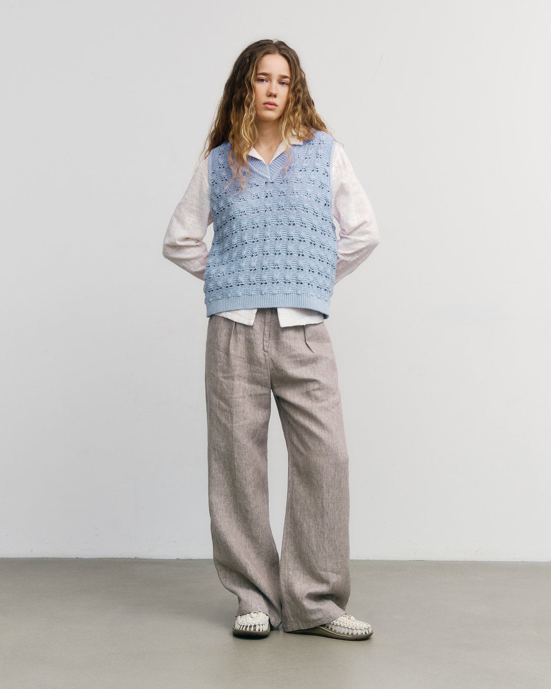 Wide Knit Vest Organic Cotton Soft Blue