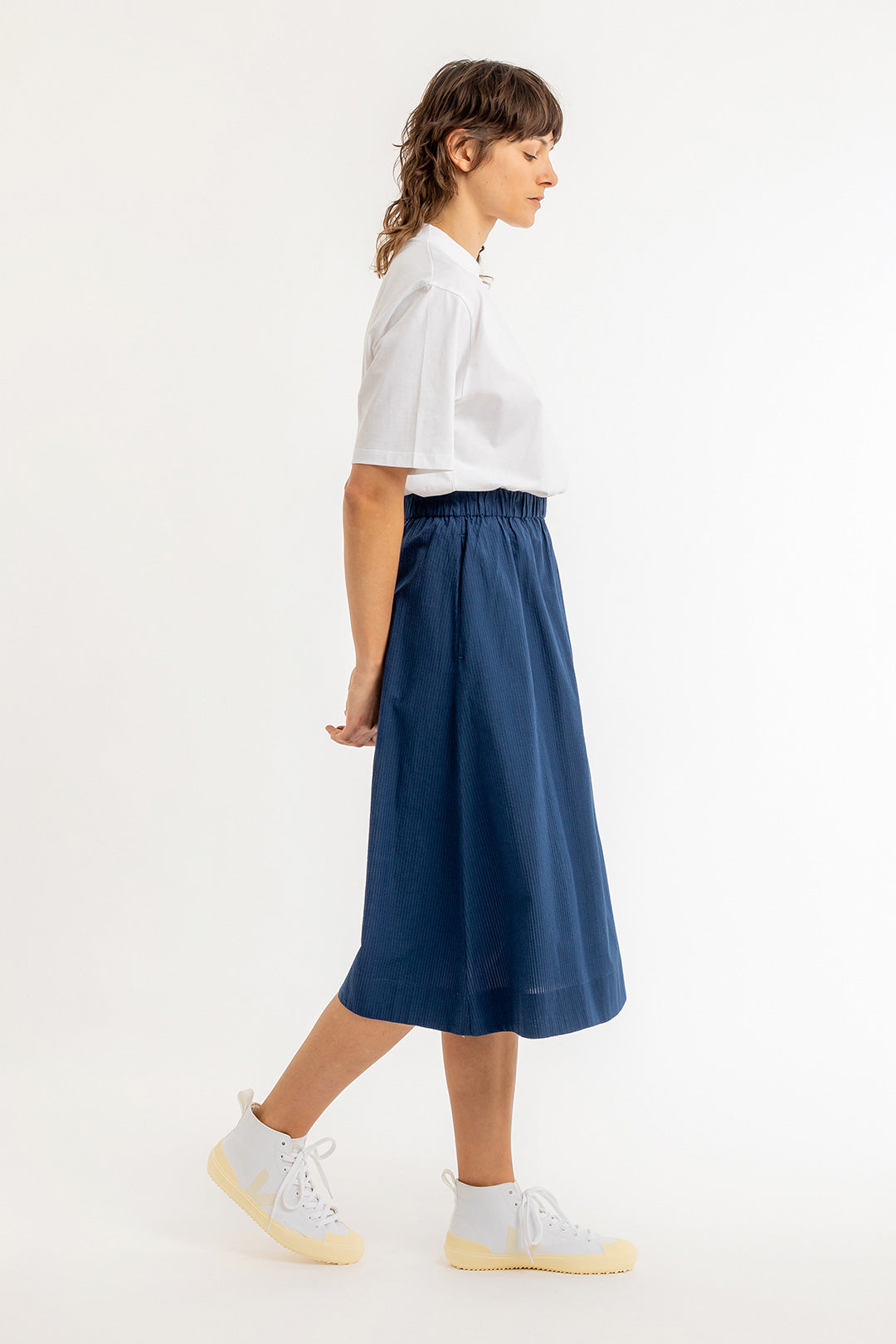 A-Line Skirt Navy Seersucker - ROTHOLZ