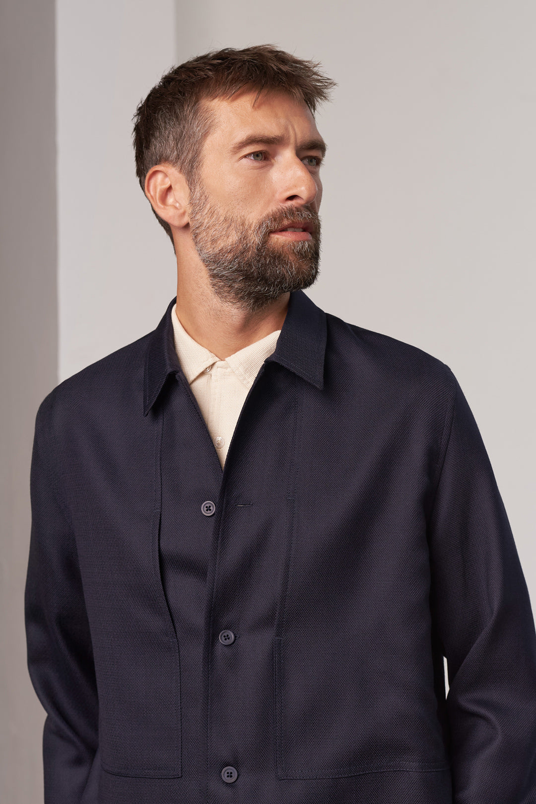 Owe Eco Grid Wool Overshirt Navy
