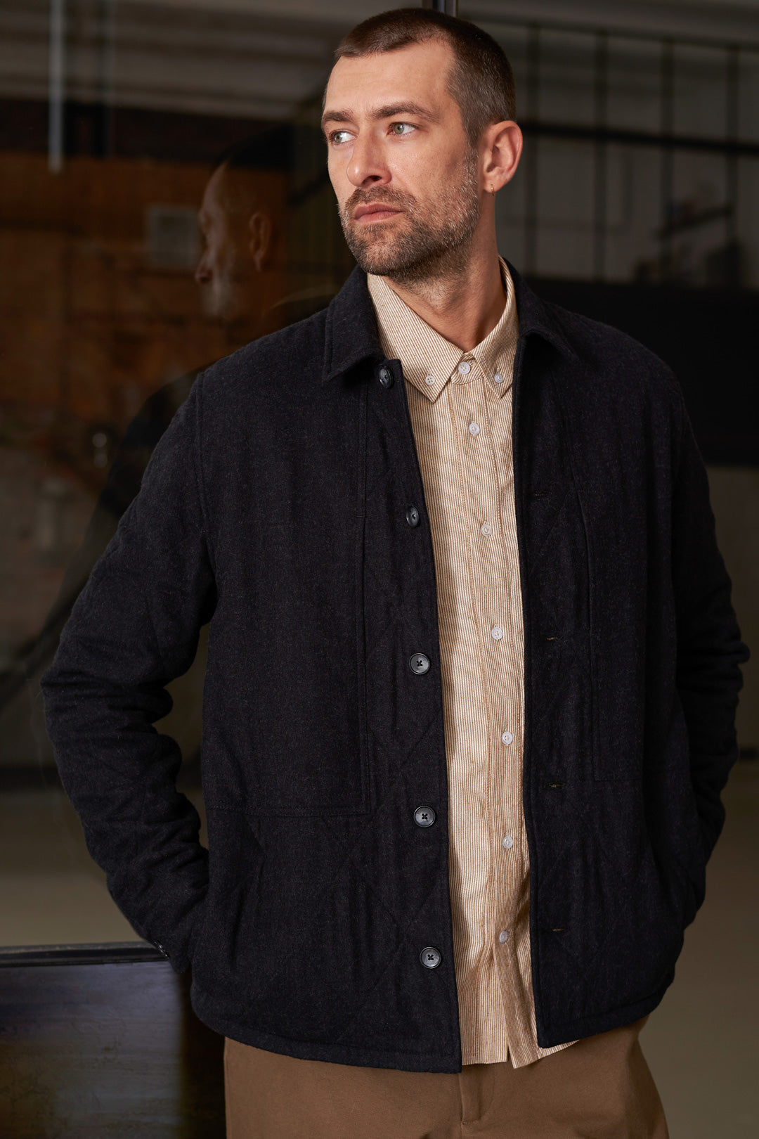 Owe Padded Overshirt Black Melange - ABOUT COMPANIONS