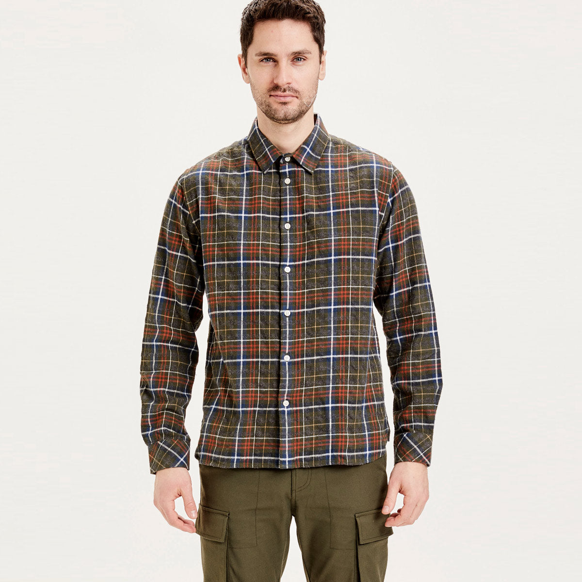 Larch Checked Flanell Shirt Forrest - KNOWLEDGE COTTON APPAREL