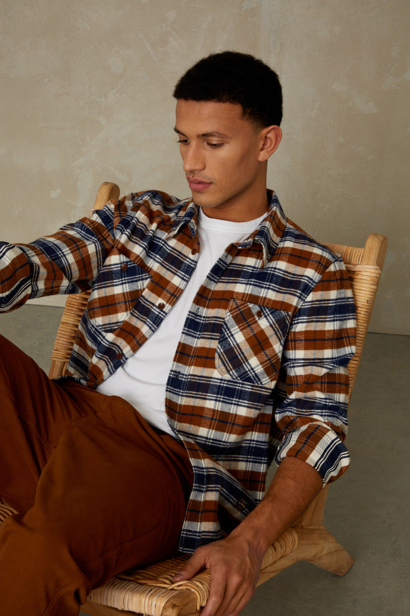 Juntoku Cinnamon Brushed Check - KINGS OF INDIGO