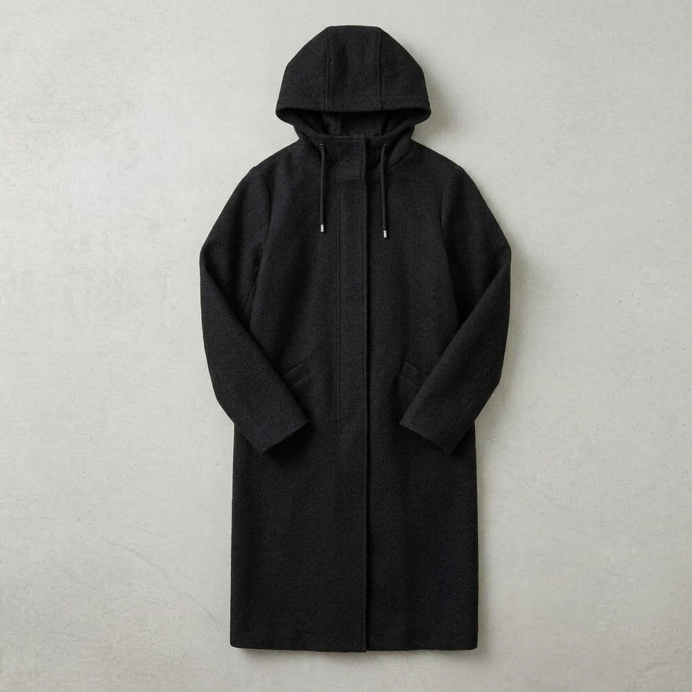Hooded Organic Boiled Wool (OCS) Parka with Membrane Black