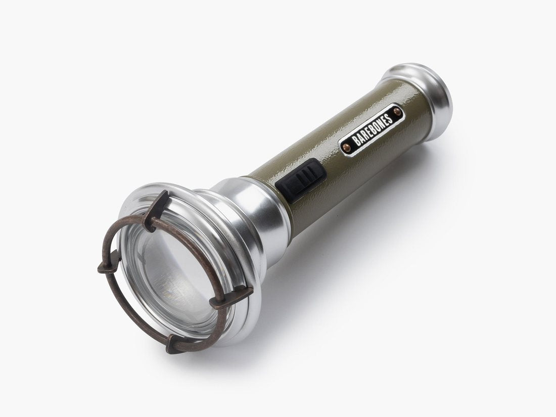 Vintage Rechargeable LED Flashlight Olive - BAREBONES