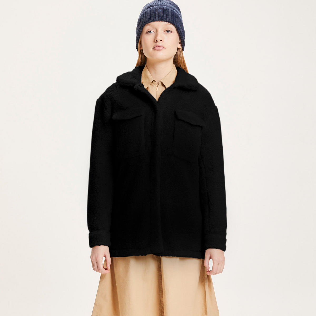 Betony Fleece Overshirt Jet Black - KNOWLEDGE COTTON APPAREL