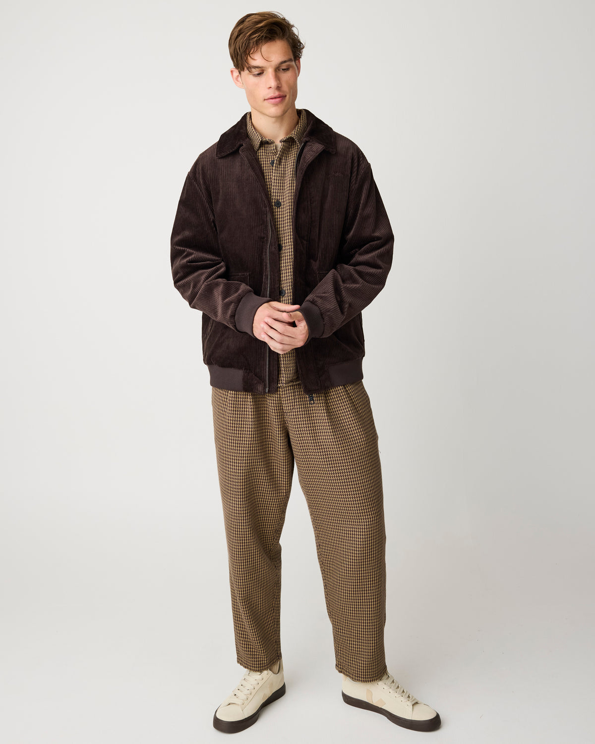 Ozone Relaxed Houndstooth Pant Dark Brown Check