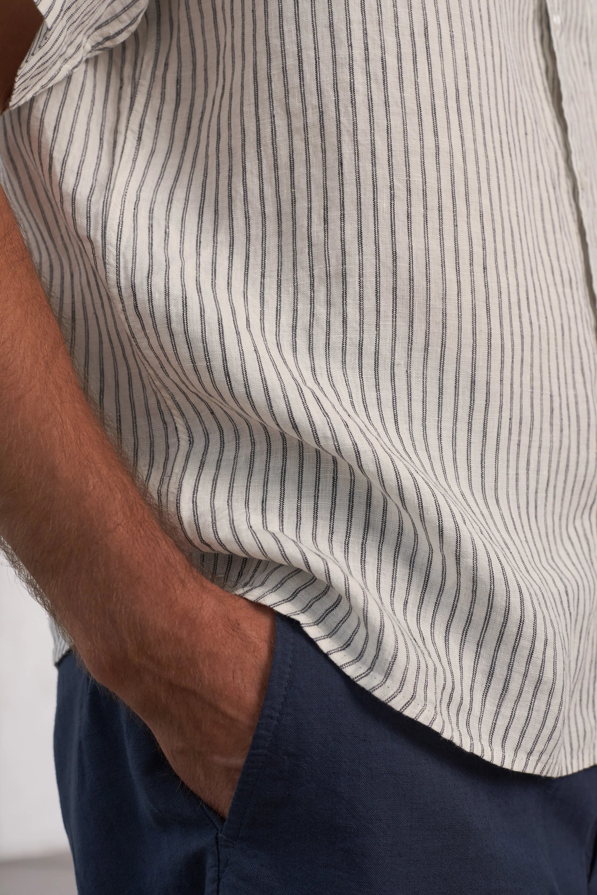 Klaas Pure Linen Shortsleeve Shirt Striped Vintage Navy