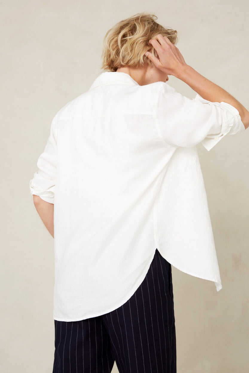 Charlene Heavy Linen Blouse Optical White - KINGS OF INDIGO