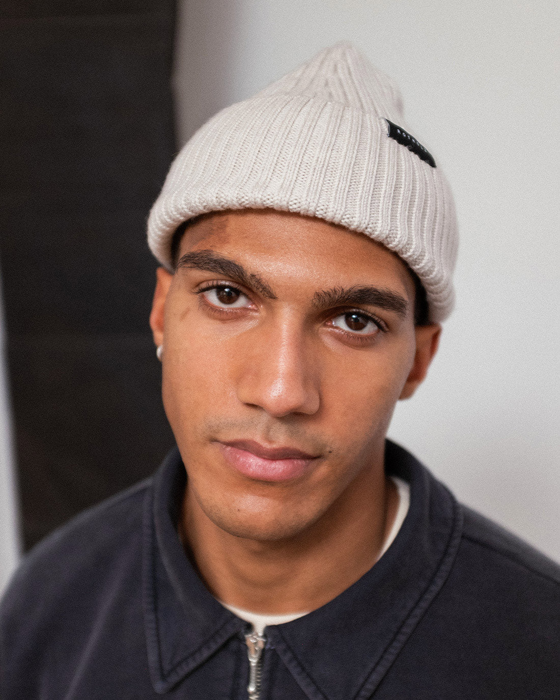 Classic Ribbed Knit Merino Wool Beanie Shell White