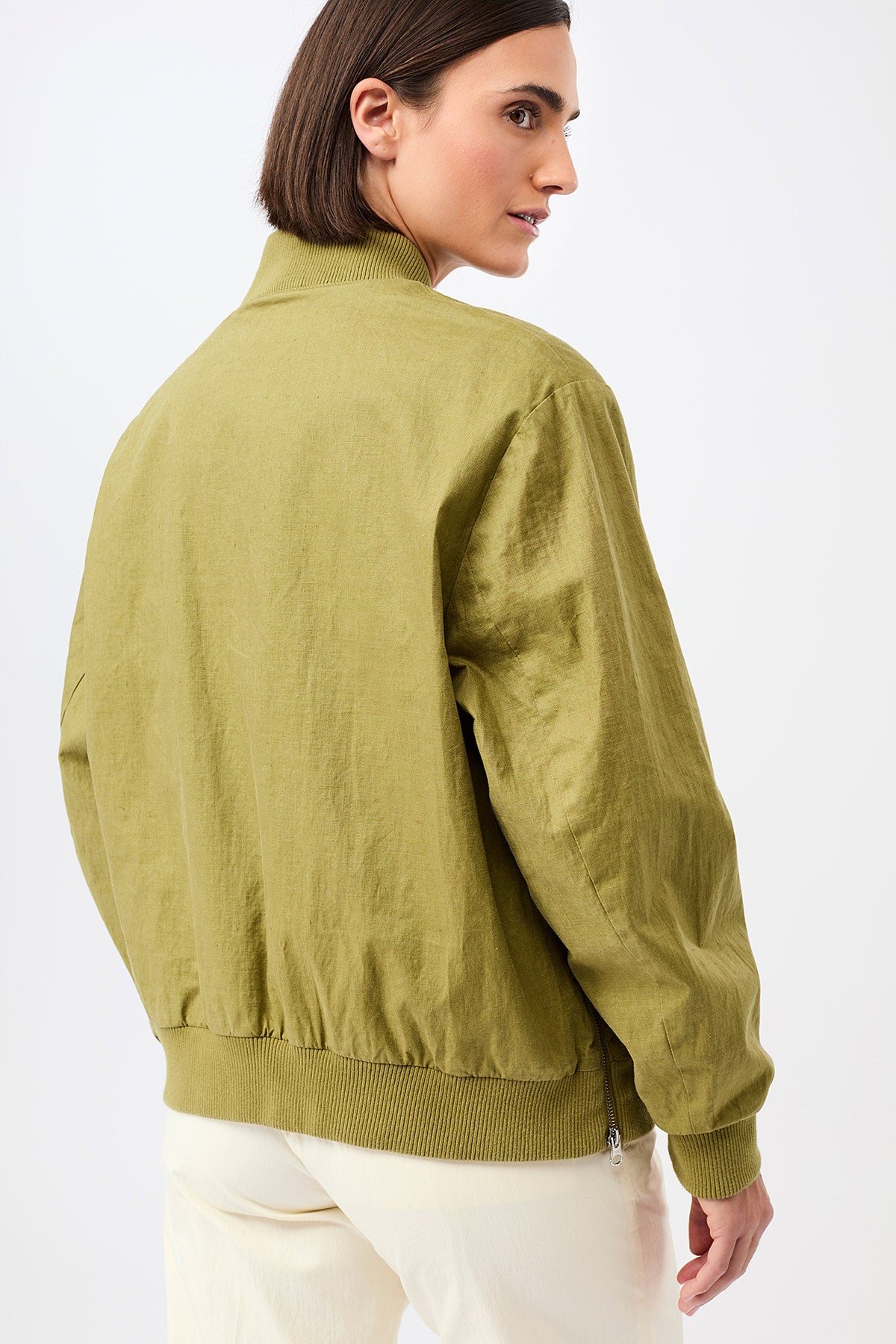Winton Linen Bomber Jacket Green Olive