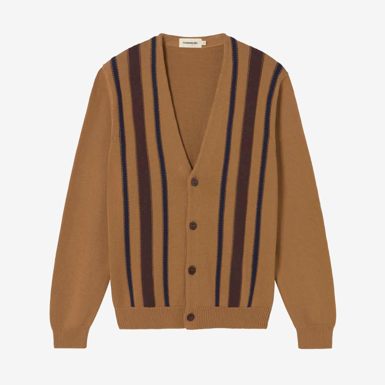 Creed Knitted Wool Blend Cardigan Brown Stripes