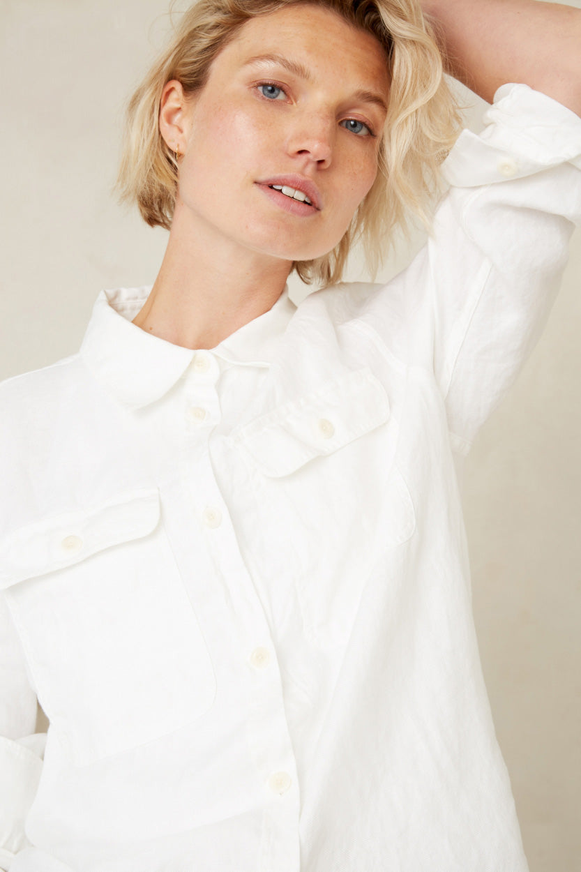 Charlene Heavy Linen Blouse Optical White - KINGS OF INDIGO